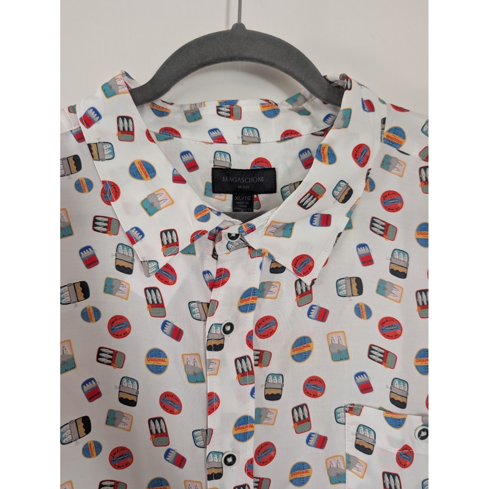 Magaschoni Sardine Mediterranean Print Short Sleeve Button Down Shirt Mens XL